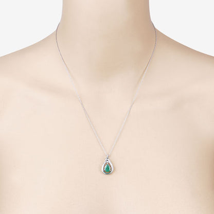 1.18 Carat Genuine Zambian Emerald and White Diamond 10K White Gold Pendant Bids.com