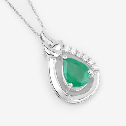 1.18 Carat Genuine Zambian Emerald and White Diamond 10K White Gold Pendant Bids.com