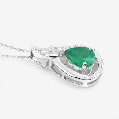 1.18 Carat Genuine Zambian Emerald and White Diamond 10K White Gold Pendant Bids.com