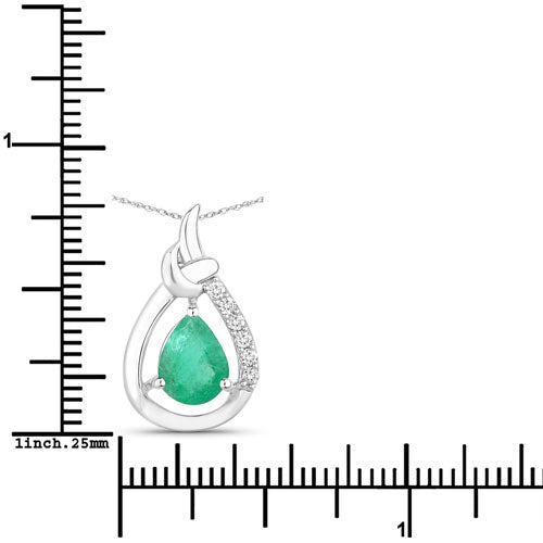 1.18 Carat Genuine Zambian Emerald and White Diamond 10K White Gold Pendant Bids.com