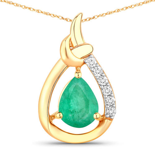 1.18 Carat Genuine Zambian Emerald and White Diamond 10K Yellow Gold Pendant Bids.com