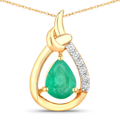 1.18 Carat Genuine Zambian Emerald and White Diamond 10K Yellow Gold Pendant Bids.com