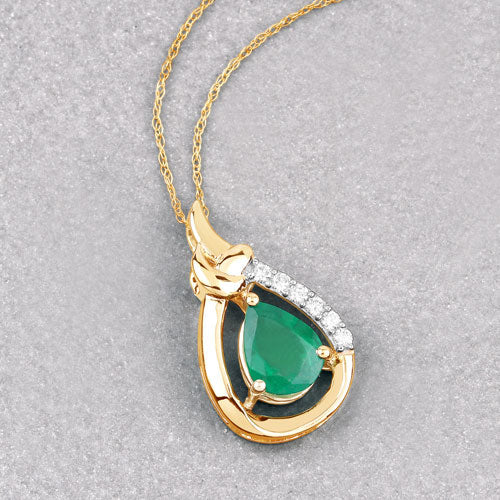 1.18 Carat Genuine Zambian Emerald and White Diamond 10K Yellow Gold Pendant Bids.com