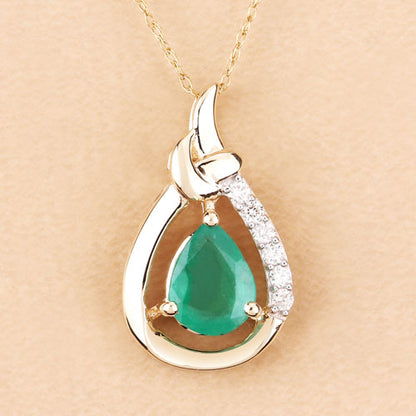 1.18 Carat Genuine Zambian Emerald and White Diamond 10K Yellow Gold Pendant Bids.com