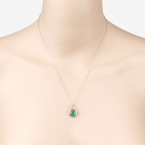 1.18 Carat Genuine Zambian Emerald and White Diamond 10K Yellow Gold Pendant Bids.com