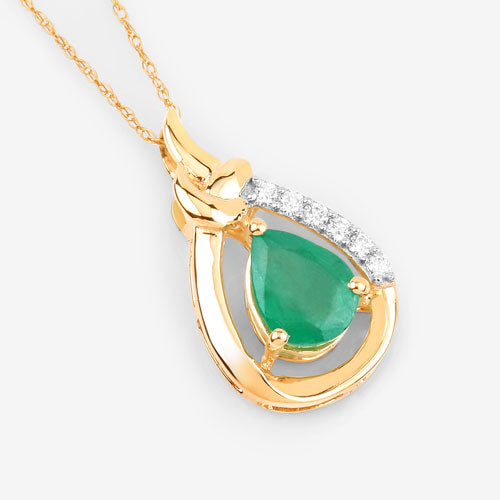 1.18 Carat Genuine Zambian Emerald and White Diamond 10K Yellow Gold Pendant Bids.com