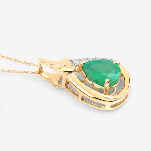1.18 Carat Genuine Zambian Emerald and White Diamond 10K Yellow Gold Pendant Bids.com