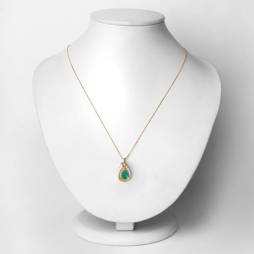 1.18 Carat Genuine Zambian Emerald and White Diamond 10K Yellow Gold Pendant Bids.com