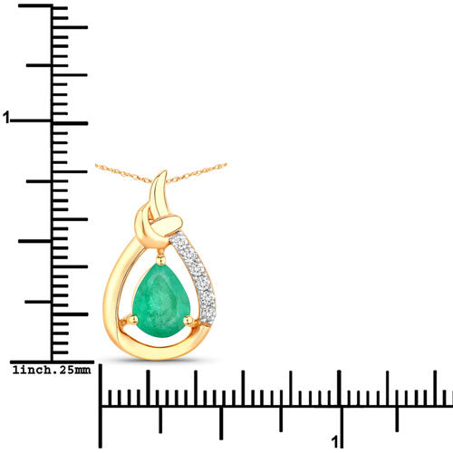1.18 Carat Genuine Zambian Emerald and White Diamond 10K Yellow Gold Pendant Bids.com