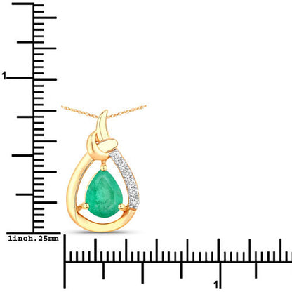 1.18 Carat Genuine Zambian Emerald and White Diamond 10K Yellow Gold Pendant Bids.com