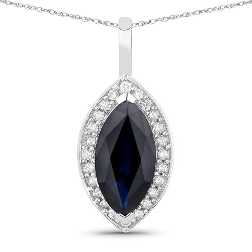 2.29 Carat Genuine Blue Sapphire and White Diamond 10K White Gold Pendant Bids.com