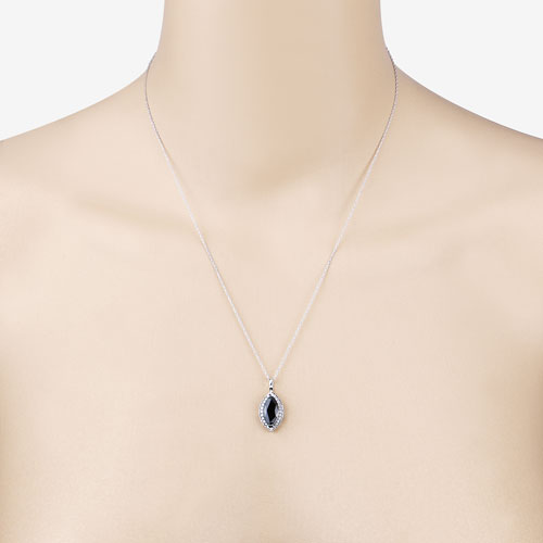 2.29 Carat Genuine Blue Sapphire and White Diamond 10K White Gold Pendant Bids.com