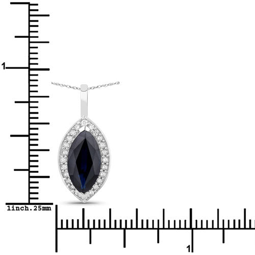 2.29 Carat Genuine Blue Sapphire and White Diamond 10K White Gold Pendant Bids.com