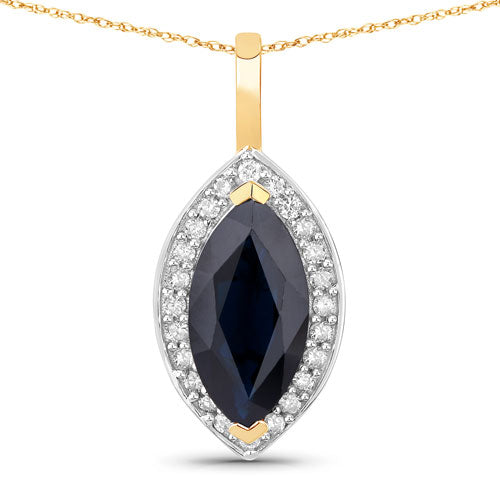 2.29 Carat Genuine Blue Sapphire and White Diamond 10K Yellow Gold Pendant Bids.com