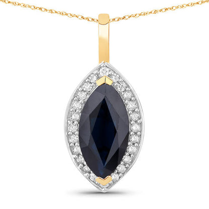 2.29 Carat Genuine Blue Sapphire and White Diamond 10K Yellow Gold Pendant Bids.com