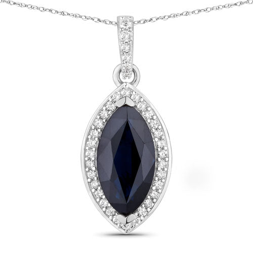 2.27 Carat Genuine Blue Sapphire and White Diamond 10K White Gold Pendant Bids.com