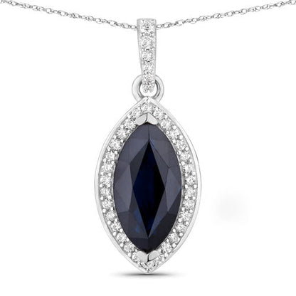 2.27 Carat Genuine Blue Sapphire and White Diamond 10K White Gold Pendant Bids.com