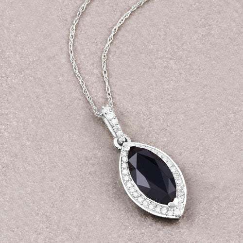 2.27 Carat Genuine Blue Sapphire and White Diamond 10K White Gold Pendant Bids.com