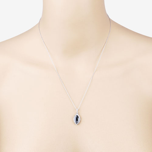 2.27 Carat Genuine Blue Sapphire and White Diamond 10K White Gold Pendant Bids.com
