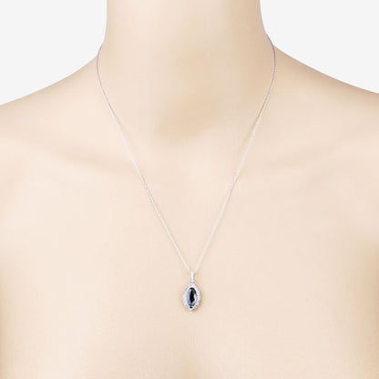 2.27 Carat Genuine Blue Sapphire and White Diamond 10K White Gold Pendant Bids.com
