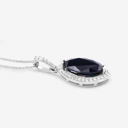 2.27 Carat Genuine Blue Sapphire and White Diamond 10K White Gold Pendant Bids.com