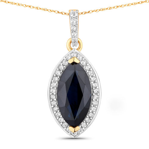 2.27 Carat Genuine Blue Sapphire and White Diamond 10K Yellow Gold Pendant Bids.com