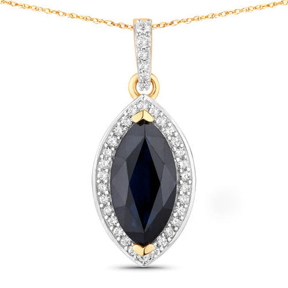 2.27 Carat Genuine Blue Sapphire and White Diamond 10K Yellow Gold Pendant Bids.com