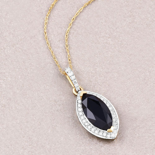 2.27 Carat Genuine Blue Sapphire and White Diamond 10K Yellow Gold Pendant Bids.com