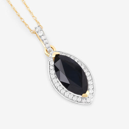 2.27 Carat Genuine Blue Sapphire and White Diamond 10K Yellow Gold Pendant Bids.com