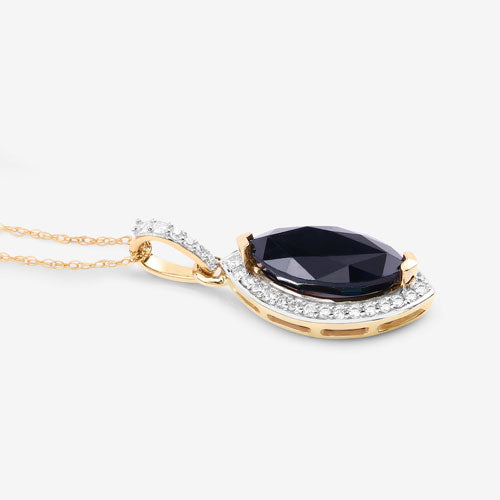 2.27 Carat Genuine Blue Sapphire and White Diamond 10K Yellow Gold Pendant Bids.com