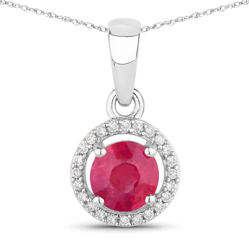 0.62 Carat Genuine Ruby and White Diamond 14K White Gold Pendant Bids.com
