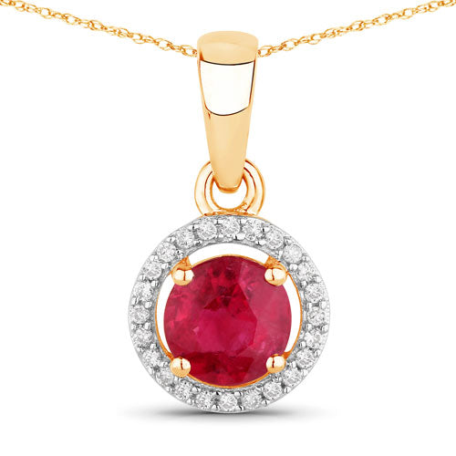 0.62 Carat Genuine Ruby and White Diamond 14K Yellow Gold Pendant Bids.com