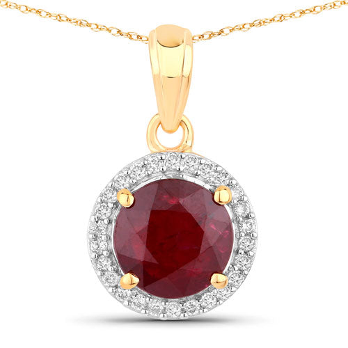 1.49 Carat Genuine Ruby and White Diamond 14K Yellow Gold Pendant Bids.com