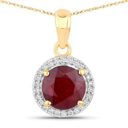 1.49 Carat Genuine Ruby and White Diamond 14K Yellow Gold Pendant Bids.com