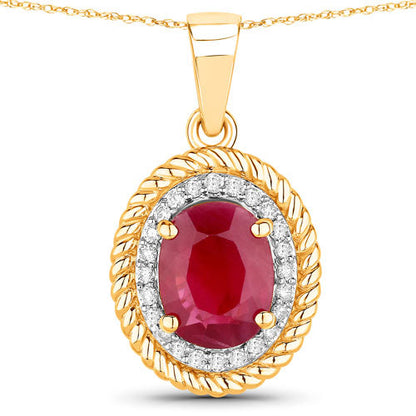 1.55 Carat Genuine Ruby and White Diamond 14K Yellow Gold Pendant Bids.com