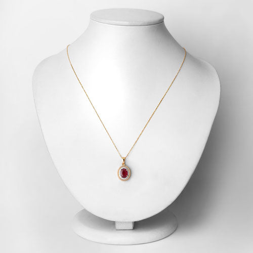 1.55 Carat Genuine Ruby and White Diamond 14K Yellow Gold Pendant Bids.com