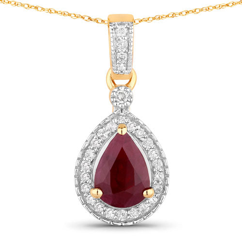 1.01 Carat Genuine Ruby and White Diamond 14K Yellow Gold Pendant Bids.com