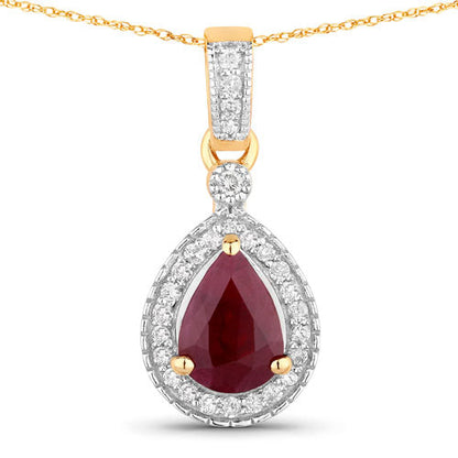 1.01 Carat Genuine Ruby and White Diamond 14K Yellow Gold Pendant Bids.com