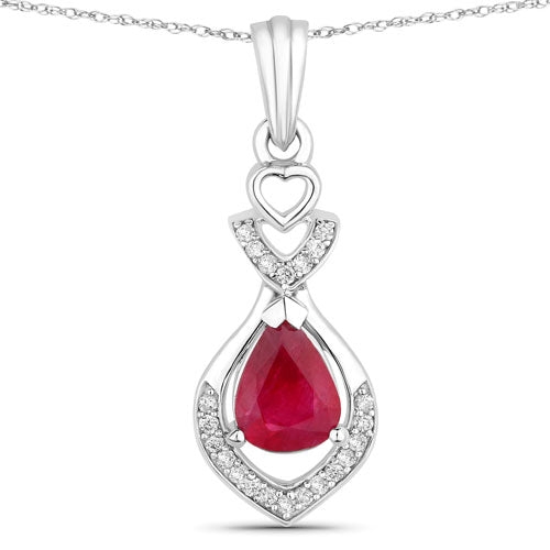0.86 Carat Genuine Ruby and White Diamond 14K White Gold Pendant Bids.com