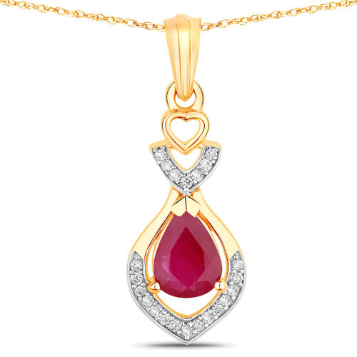 0.86 Carat Genuine Ruby and White Diamond 14K Yellow Gold Pendant Bids.com