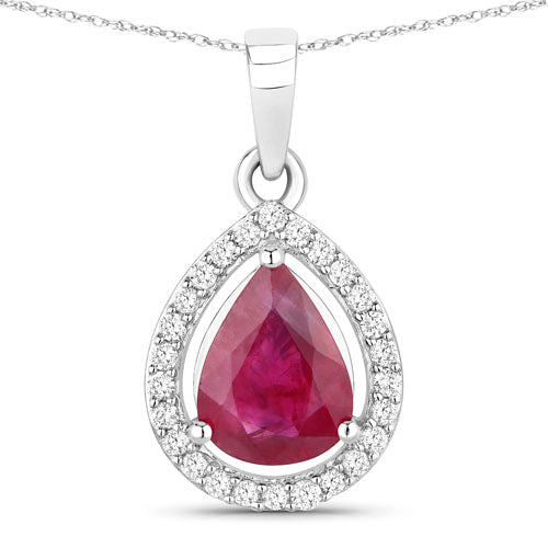 1.61 Carat Genuine Ruby and White Diamond 14K White Gold Pendant Bids.com