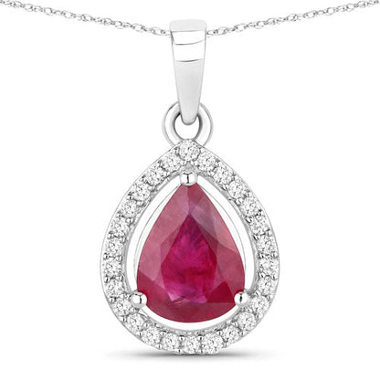 1.61 Carat Genuine Ruby and White Diamond 14K White Gold Pendant Bids.com