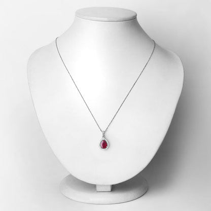 1.61 Carat Genuine Ruby and White Diamond 14K White Gold Pendant Bids.com