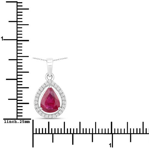1.61 Carat Genuine Ruby and White Diamond 14K White Gold Pendant Bids.com