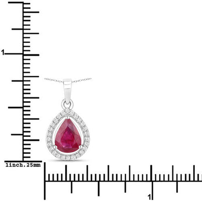 1.61 Carat Genuine Ruby and White Diamond 14K White Gold Pendant Bids.com