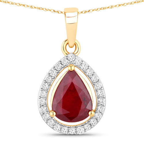 1.61 Carat Genuine Ruby and White Diamond 14K Yellow Gold Pendant Bids.com