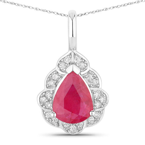 1.29 Carat Genuine Ruby and White Diamond 14K White Gold Pendant Bids.com