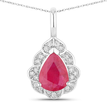 1.29 Carat Genuine Ruby and White Diamond 14K White Gold Pendant Bids.com