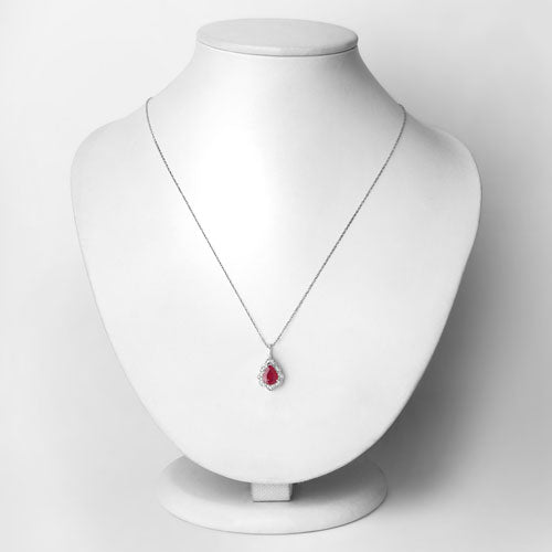1.29 Carat Genuine Ruby and White Diamond 14K White Gold Pendant Bids.com