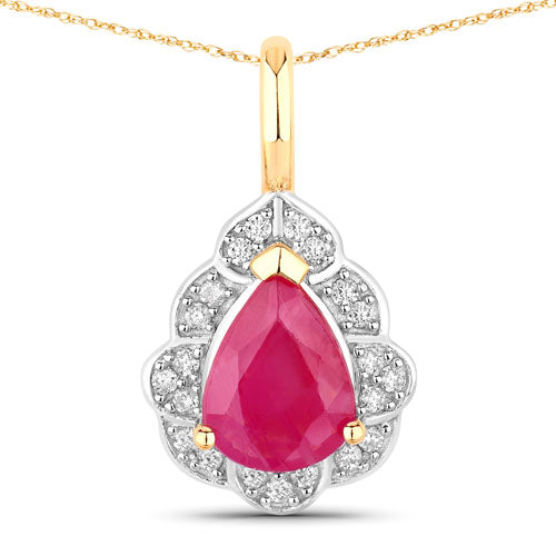 1.29 Carat Genuine Ruby and White Diamond 14K Yellow Gold Pendant Bids.com
